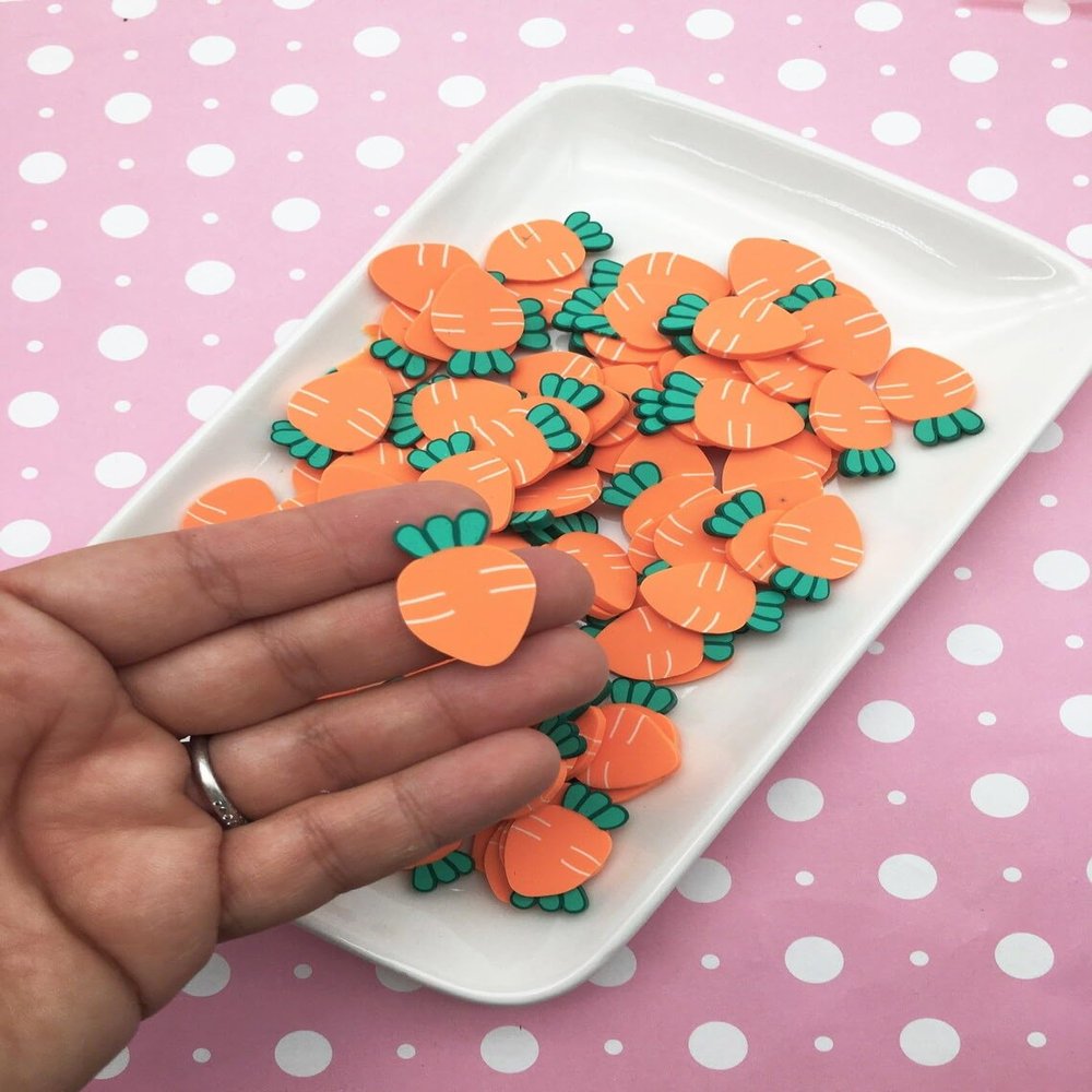 10 Large Jumbo Carrot Cabochons, Thin Cut Polymer Cane Slices, Vegetable-Themed Craft Embellishments