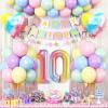 10th Birthday Decorations Rainbow,Gradient Number 10 Balloon,Pastel Happy Birthday Banner Fringe Curtain Heart Foil Balloons Boys Girls 10 Year Old Decor view 1