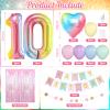 10th Birthday Decorations Rainbow,Gradient Number 10 Balloon,Pastel Happy Birthday Banner Fringe Curtain Heart Foil Balloons Boys Girls 10 Year Old Decor view 2