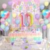 10th Birthday Decorations Rainbow,Gradient Number 10 Balloon,Pastel Happy Birthday Banner Fringe Curtain Heart Foil Balloons Boys Girls 10 Year Old Decor view 3