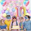 10th Birthday Decorations Rainbow,Gradient Number 10 Balloon,Pastel Happy Birthday Banner Fringe Curtain Heart Foil Balloons Boys Girls 10 Year Old Decor view 4
