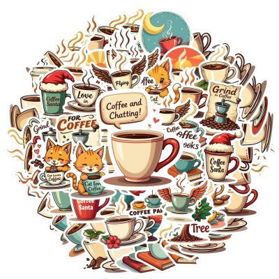 100Pcs Cartoon Coffee Stickers, Waterproof Coffee Sticker for Water Bottle Laptop Phone Cases Planner Skateboard Luggage Helmet Party Favor Decor, Ideal for Adults Teens Teacher Rewards C2C8K-