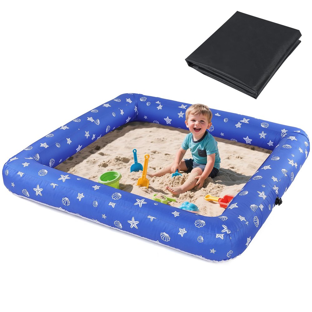 59" x 59" Inflatable Kids Sandbox with Cover - Easy Assembly Outdoor Sandbox, Large Capacity Kids Sand Box Pit for Backyard Garden, Summer Toys Gift for Boys Girls Ages 3-8