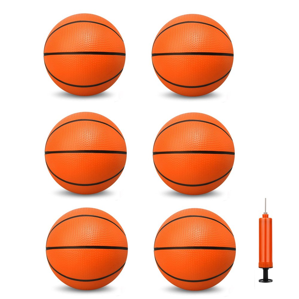 6 Inch PVC Mini Basketball Toys for Indoor Hoops, Soft 6" Rubber Small Repacement Ball for Over Door Hoop Sets, Little Basketballs for Kids Toddler, Lawn Outdoor, Beach, Pool(6 PCS with Air Pump)