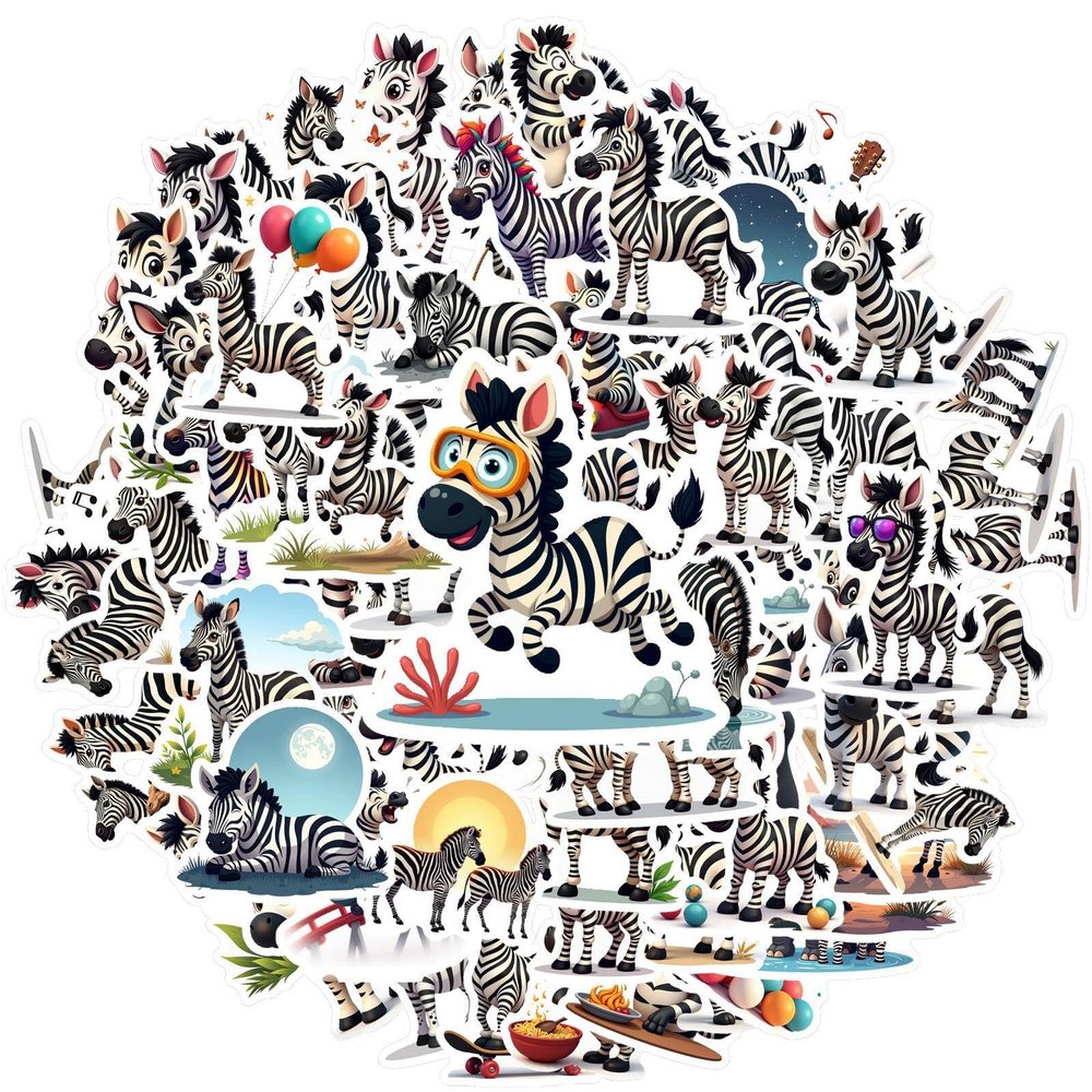 100Pcs Cartoon Zebra Stickers, Waterproof Zebra Sticker for Water Bottle Laptop Phone Cases Planner Skateboard Luggage Helmet Party Favor Decor, Ideal for Adults Teens Teacher Rewards C2E6Q-