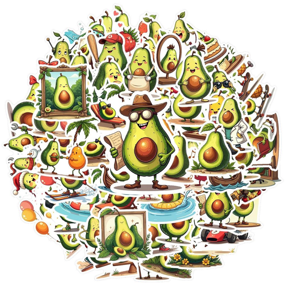 100Pcs Cartoon Avocado Stickers, Waterproof Avocado Sticker for Water Bottle Laptop Phone Cases Planner Skateboard Luggage Helmet Party Favor Decor, Ideal for Adults Teens Teacher Rewards C2E7F-