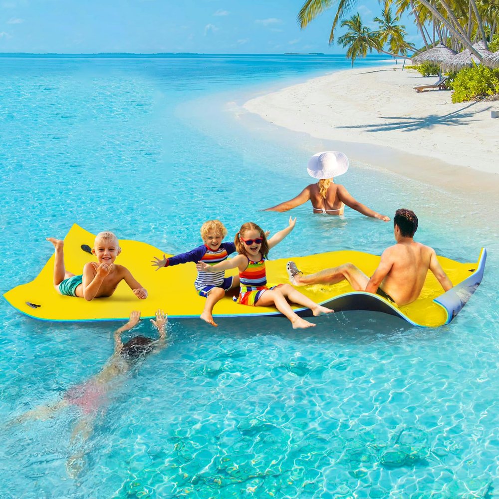10' x 5' Floating Mat for Lake, Lily Pad Floating Mat, 3-Layer Tear-Resistant XPE Foam Floating Water Mat with a 16.4' Elastic Bungee Tether for Lake, Beach, Ocean, Pool (10' x 5' x 1.3")