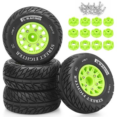 12mm/14mm/17mm Hex RC Wheels and Tires RC Truck Tires 1/10 Scale Tyres Hex Detachable Replacement for Arrma Senton Slash Axial Redcat Rc4wd Fury (Green C)