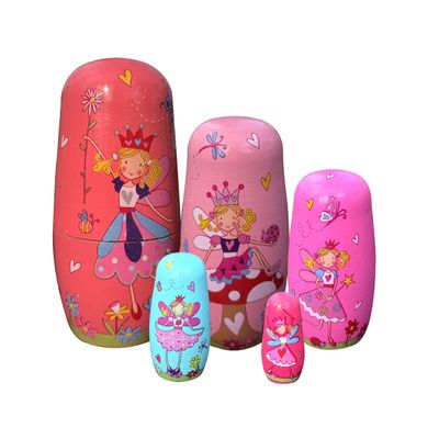 Russian Nesting Dolls 5Pcs 6" Handmade Matryoshka for Kids Birthday Cute Angel Girls Stacking Russian Matryoshka Dolls Toys Set (Fairy)