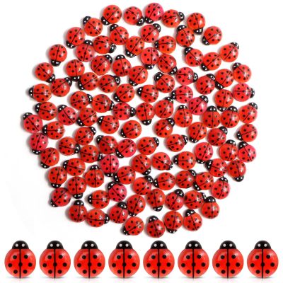 100 PCS Mini Resin Ladybugs, Miniature Ladybugs Figurines, Tiny Resin Ladybug Animals for Dollhouse, Cake Decorations, Fairy Garden Landscape, DIY Craft