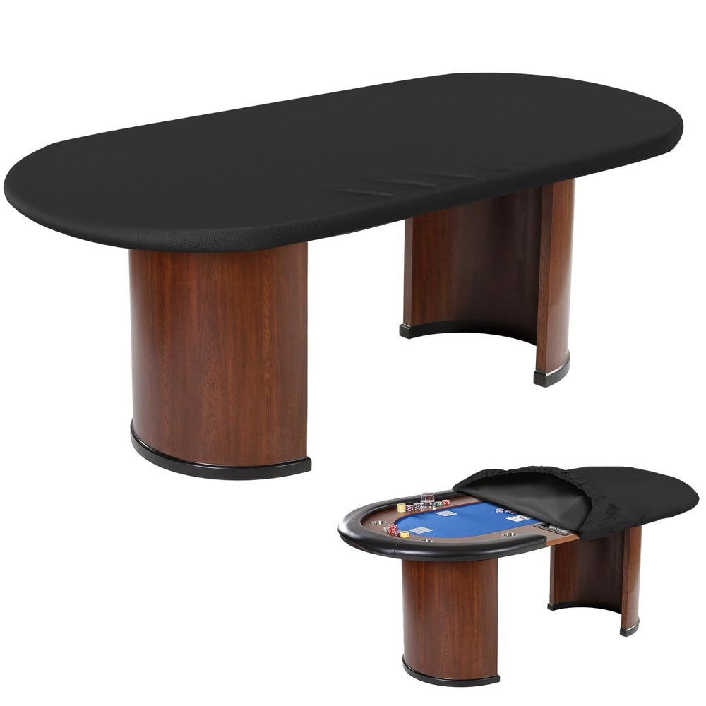 MUTUSHI Oval Poker Table Dust Cover Card Table Cover with Form-Fitting Elastic and Buckle Waterproof Oxford Fabric 96" L x 44" W Black