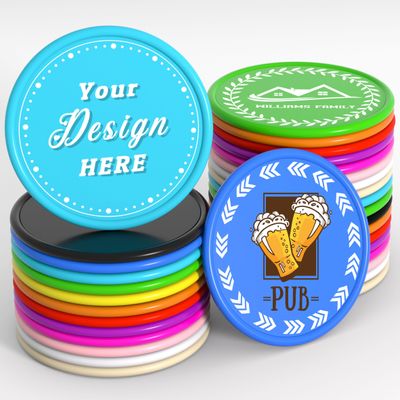 200-1000 Custom Plastic Poker Chips,Drink Chips,Personalized Your Own Logo, Image and Text, Double Sided Full Color Printing Custom Tokens For Bar, Events, Weddings, Business Card & Promotional Tokens