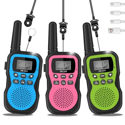 Walkie Talkies for Kids 3 Pack Rechargeable,Handheld Kids Walkie Talkies Long Range for 3 Miles,22 Channel and LED Flashilight,Birthday Gifts for 3-12 Years Old Girls Boys Camping Hiking Adventure