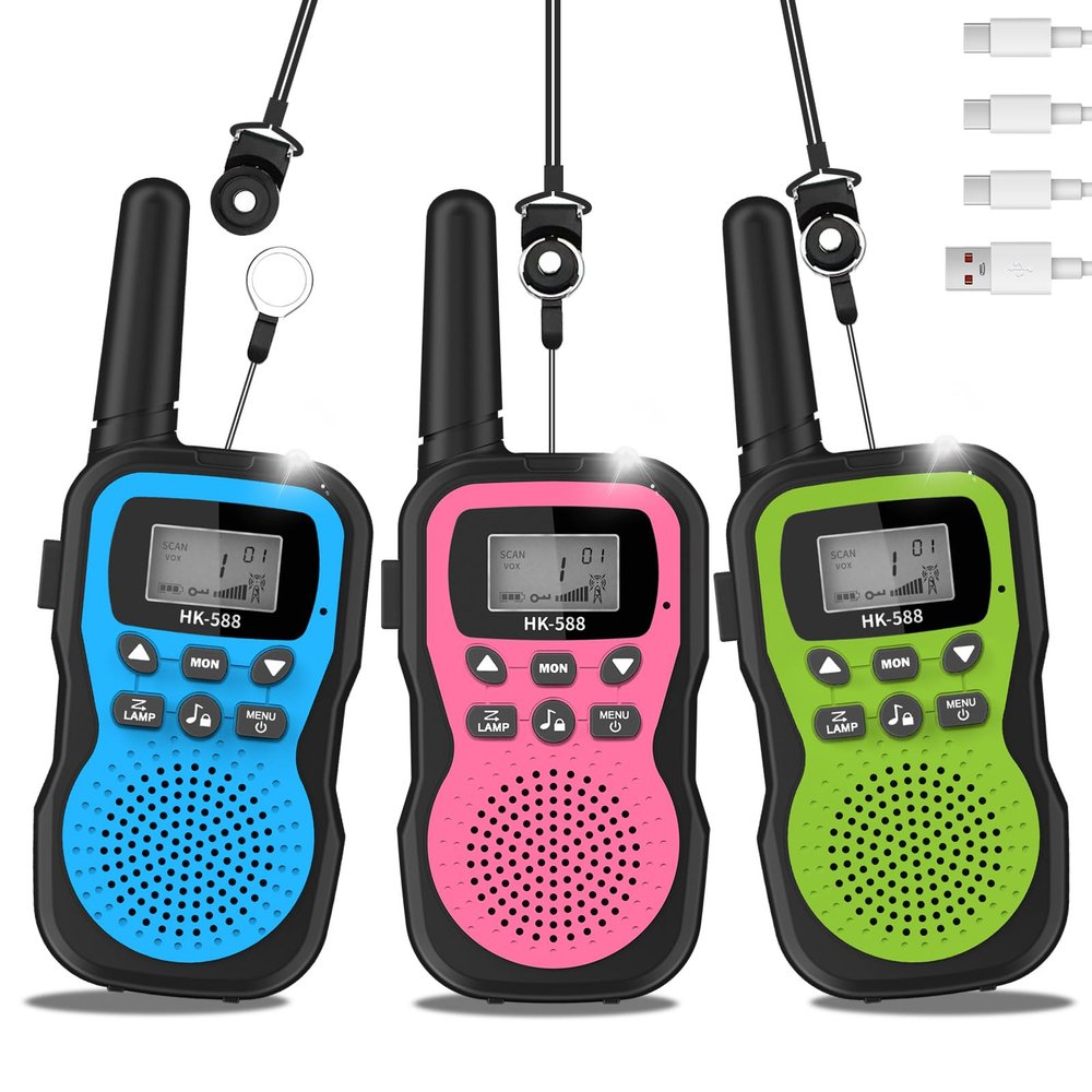 Walkie Talkies for Kids 3 Pack Rechargeable,Handheld Kids Walkie Talkies Long Range for 3 Miles,22 Channel and LED Flashilight,Birthday Gifts for 3-12 Years Old Girls Boys Camping Hiking Adventure