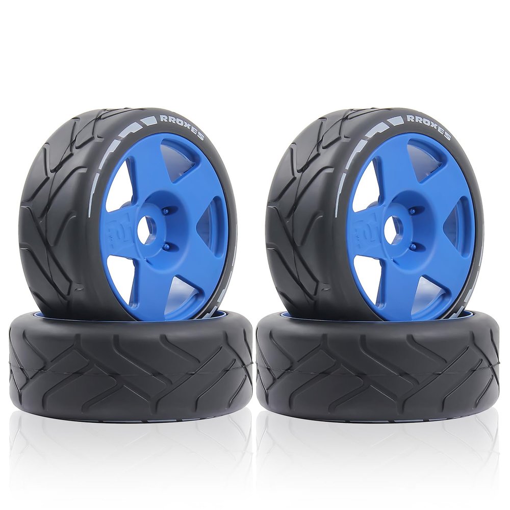 100mm 1/8 RC On-Road tire and Hard wheels Rim set 17mm Hex For 1/7 1/8 RC Rally Drift Car HPI VRX WR8 HSP Hobao Kyosho ARRMA Redcat Losi KM C3 Pegasus Mustang CNE Racing Car W50 (blue)