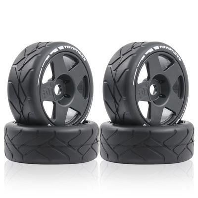 100mm 1/8 RC On-Road tire and Hard wheels Rim set 17mm Hex For 1/7 1/8 RC Rally Drift Car HPI VRX WR8 HSP Hobao Kyosho ARRMA Redcat Losi KM C3 Pegasus Mustang CNE Racing Car W50 (Black)