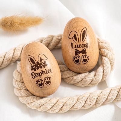 Custom Wooden Easter Eggs - Personalized Engravable Holiday Decor, Handmade Natural Wood Egg Ornament, 2.36-Inch Single Piece for Easter Basket & Home Display