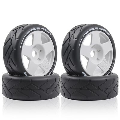 100mm 1/8 RC On-Road tire and Hard wheels Rim set 17mm Hex For 1/7 1/8 RC Rally Drift Car HPI VRX WR8 HSP Hobao Kyosho ARRMA Redcat Losi KM C3 Pegasus Mustang CNE Racing Car W50 (White)