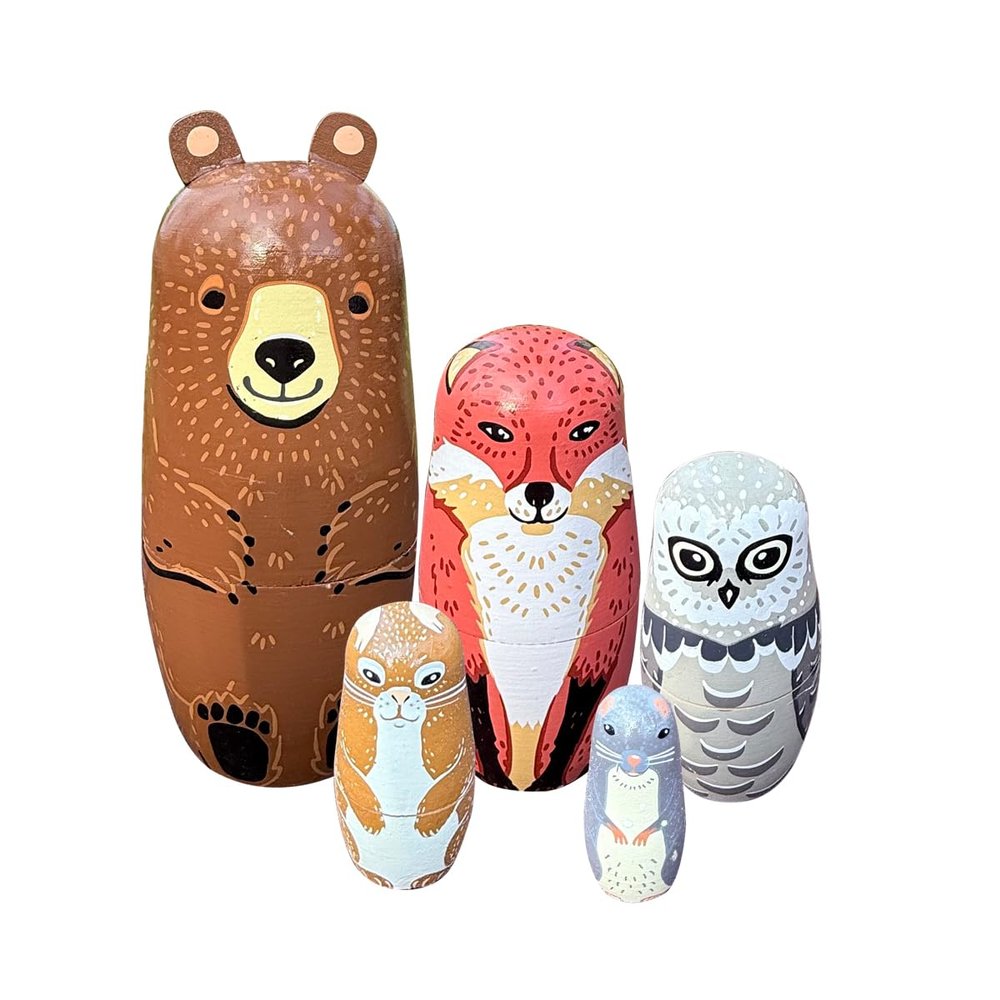 Russian Nesting Dolls Animal Bear Matryoshka Dolls Stacking Wooden Handmade Matryoshka Dolls 5 Piece Cute Cartoon Animal Pattern, Great Toy Gift for Girls Boys' Birthday or Home DecorationBrown Bear)