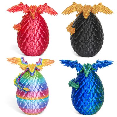 3D Printed Dragon Eggs with Dragon Inside, Easter Mystery Dragon Egg Articulated Crystal Dragon Fidget Toy, Surprise 3D Printed Dragon Egg with Wings Flying Animals Toy Easter Basket Stuffers 4PCS(B)