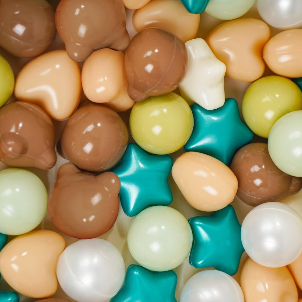 TRENDPLAY Ball Pit Balls Star Bear Heart Shape for Toddlers 200 Pieces, Plastic Toy Balls for Boys Girls,Cream Green+ Coffee