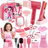 TUZT Hair Salon Toys for Girls, Little Stylist Deluxe Carry Case Play Set with Real Function Lights & Sounds, Electric Makeup Mirror, Flat Iron and Hairdryer, Birthday Gifts for Kids Girls 3 4 5 6+ view 1