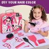 TUZT Hair Salon Toys for Girls, Little Stylist Deluxe Carry Case Play Set with Real Function Lights & Sounds, Electric Makeup Mirror, Flat Iron and Hairdryer, Birthday Gifts for Kids Girls 3 4 5 6+ view 3