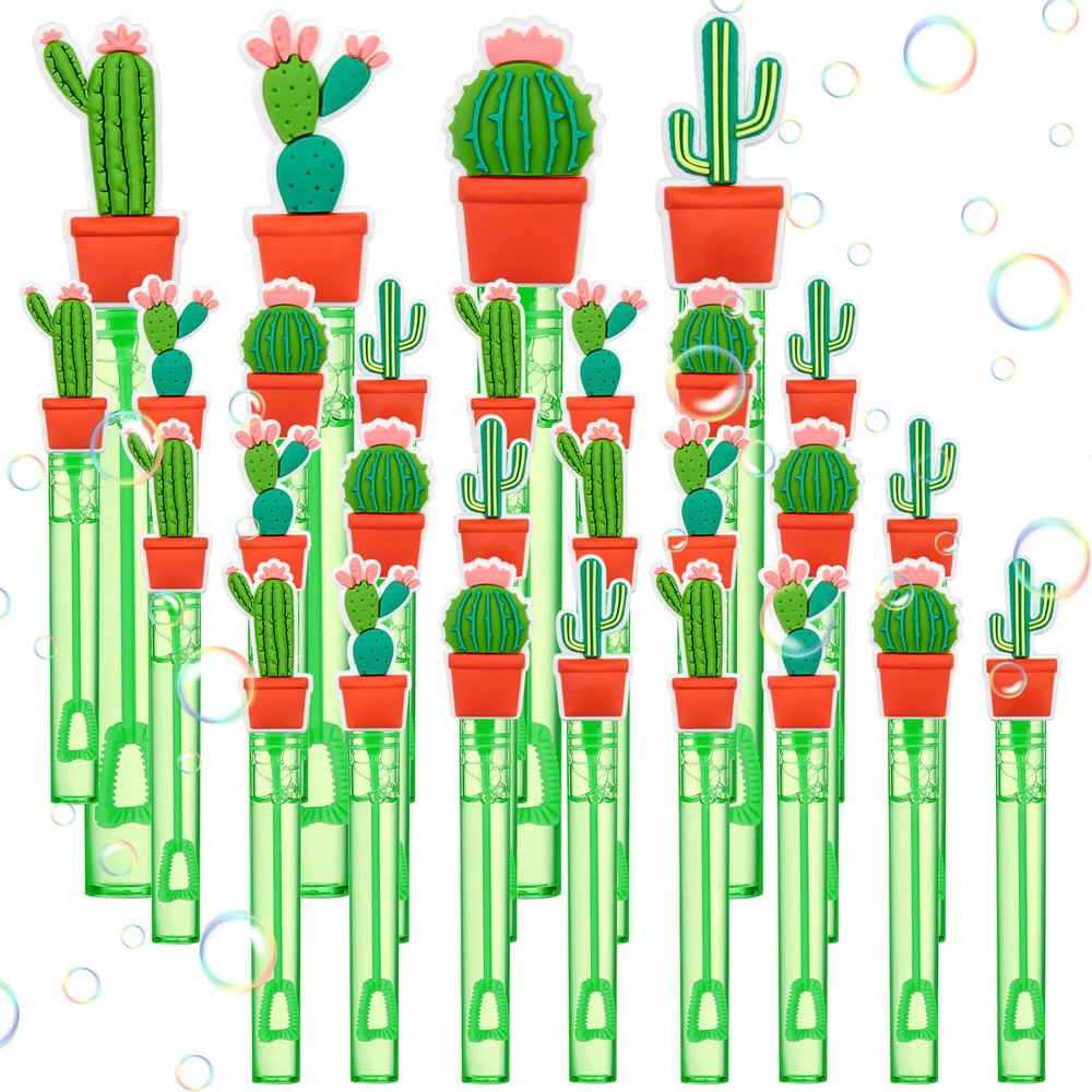 Rotatingpals 24 Pcs Cactus Party Favors Green Bubble Wands Bulk Mini Bubble Wands for Cactus Fiesta Green Party Decorations