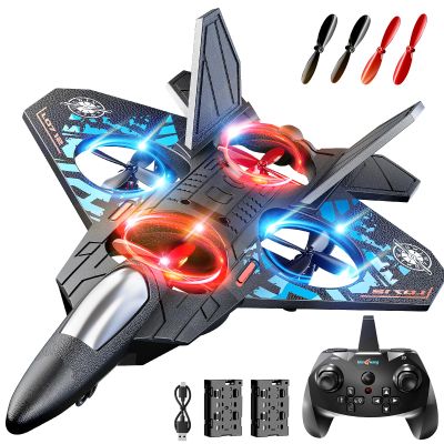 NIPLOOOW Foam Remote Control Airplanes Rc Planes for Kids 4-8, Remote Control Planes Fighter Jet with Light, 360 Flip Fighter Jet Toy, Gravity Sensing, Stunt Roll, Gifts for 6 7 8 10 12 Year Old Boys