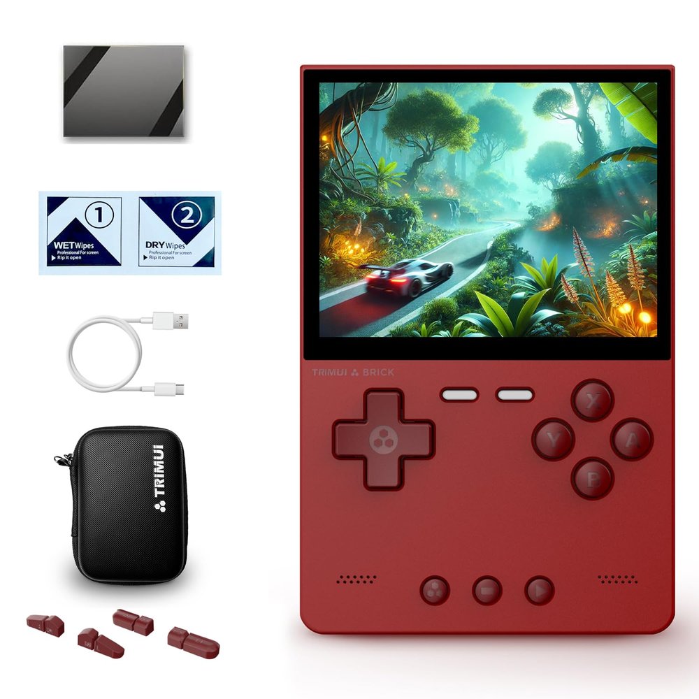 Trimui Brick Retro Handheld Gaming Console - 3.2-Inch HD IPS Screen, Portable Open-Source Design, Allwinner A133P Chip, Supports Up to 1TB Expansion - Classic Nostalgic Game Console (Red-128GB)
