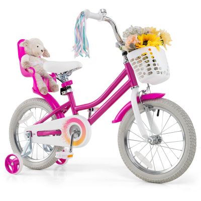 BABY JOY Girls Bike with Streamers & Doll-Seat, Kids Bike for 3-8 Years Old