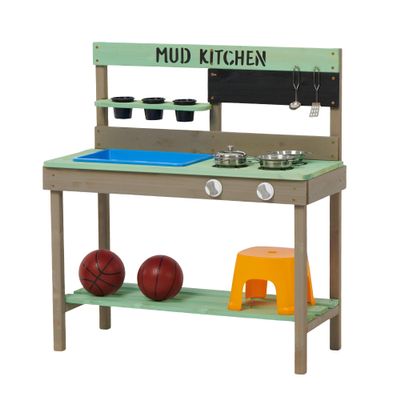 BKNROIHB Kids Outdoor Wood Mud Kitchen Playset with Water Play & Cooking Toys, Gift for Ages 3-8