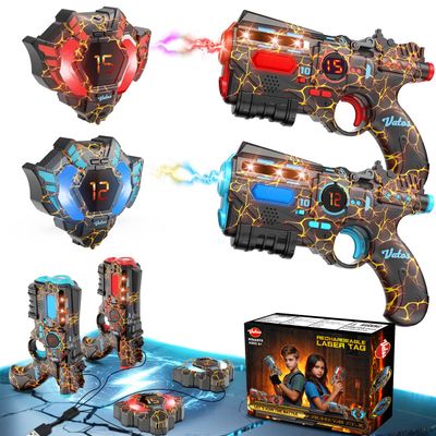 VATOS Rechargeable Laser Tag Set of 2 Player - 2.4GHz Data Fully SYNC 2 Gun & 2 Vest Sensors - Cool Birthday Toys & Ideas Laser Tag Gun for Kids Teen Adults for Outdoor Family Activities
