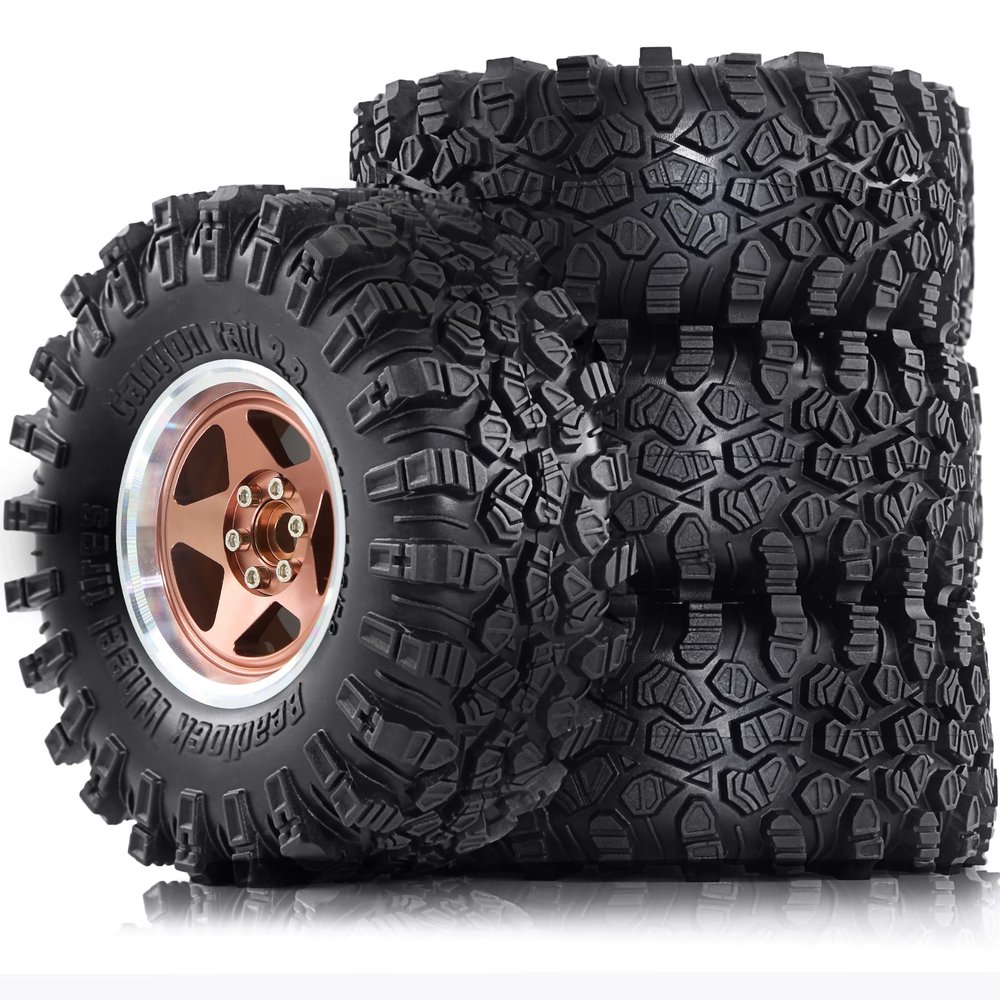 2.2 RC Crawler Tires and Aluminum Beadlock Wheels Rims All Terrain Mud Terrain Tires for 1/10 1/8 RC Crawler car Traxxas TRX4 Axial Gen8 SCX10 II RC4WD D90 TF2 Tamiya CC01 R233 (Bronze)