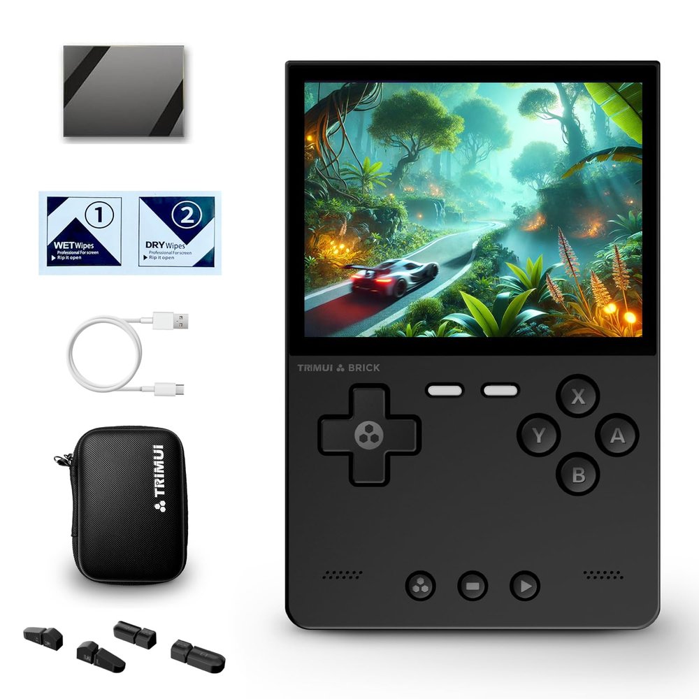 Trimui Brick Retro Handheld Gaming Console - 3.2-Inch HD IPS Screen, Portable Open-Source Design, Allwinner A133P Chip, Supports Up to 1TB Expansion - Classic Nostalgic Game Console (Black-256GB)
