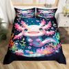 jejeloiu Axolotl Bedding Set Toddler Size Cute Comforter Cover Set for Boys Girls Teens Kawaii Ocean Sealife Duvet Cover Black and Pink,No Comforter view 3