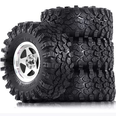 2.2 RC Crawler Tires and Aluminum Beadlock Wheels Rims All Terrain Mud Terrain Tires for 1/10 1/8 RC Crawler car Traxxas TRX4 Axial Gen8 SCX10 II RC4WD D90 TF2 Tamiya CC01 R233 (Silver)