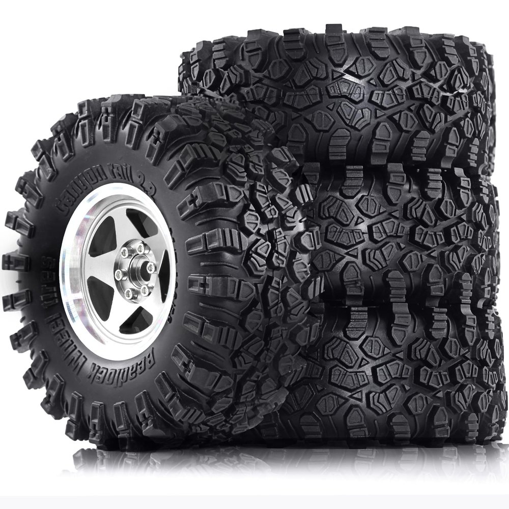 2.2 RC Crawler Tires and Aluminum Beadlock Wheels Rims All Terrain Mud Terrain Tires for 1/10 1/8 RC Crawler car Traxxas TRX4 Axial Gen8 SCX10 II RC4WD D90 TF2 Tamiya CC01 R233 (Silver)