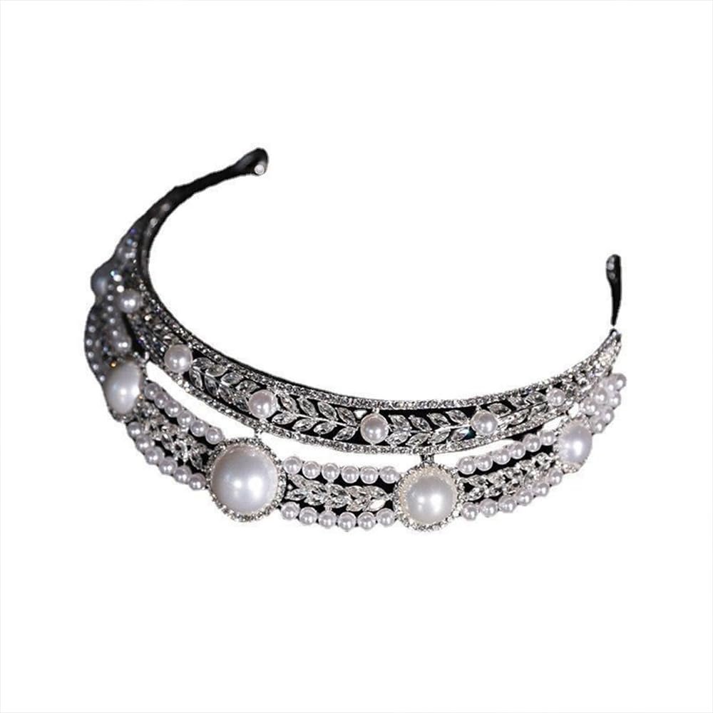 Tiara Crown for Women, Sparkling Crystal Rhinestone Bridal Wedding Princess Quinceanera Crown, Royal Queen Headpiece Elegant Hair Accessories & Ceremony Photo Props, Halloween Cosplay (Silver Leaves Pearl)