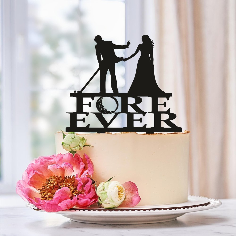 Fore Ever Golf Wedding Cake Topper, Bride Pulling Groom on Green, Playful Sports-Themed Celebration, Elegant Golf Course Wedding, Unique Keepsake