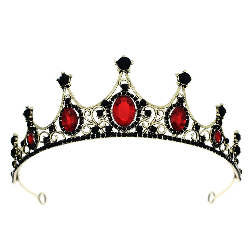 Tiara Crown for Women, Sparkling Crystal Rhinestone Bridal Wedding Princess Quinceanera Crown, Royal Queen Headpiece Elegant Hair Accessories & Ceremony Photo Props, Halloween Cosplay (Black Red Tower)