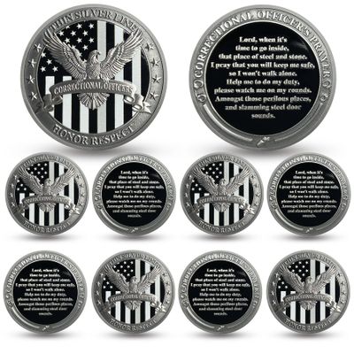 10PCS Eagle Thin Silver Line Challenge Coin - Correctional Officer Prison Police Thin Gray Line Token Medallions - Thank You Law Enforcement Corrections Officer Gifts - Honor US Correctional Officers