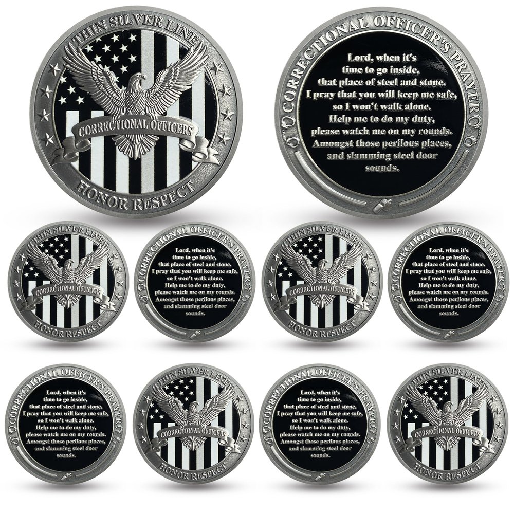 10PCS Eagle Thin Silver Line Challenge Coin - Correctional Officer Prison Police Thin Gray Line Token Medallions - Thank You Law Enforcement Corrections Officer Gifts - Honor US Correctional Officers