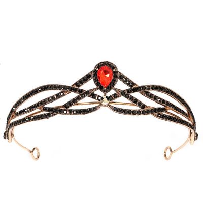 Tiara Crown for Women, Sparkling Crystal Rhinestone Bridal Wedding Princess Quinceanera Crown, Royal Queen Headpiece Elegant Hair Accessories & Ceremony Photo Props, Halloween Cosplay (Black Red Twist)