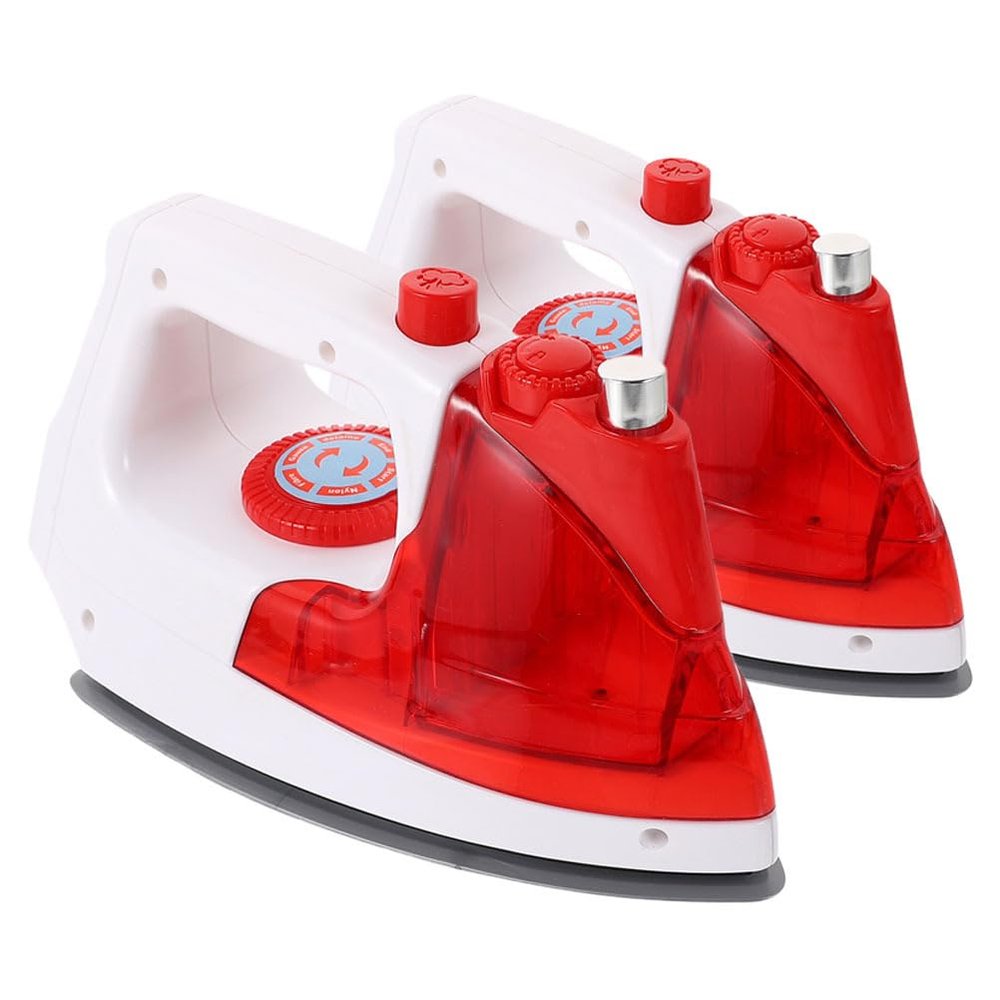 Toyvian 2pcs Brain Mini Electric Iron -Pretend Role Play Appliance Model Simulated Electric Craft Iron Mini House Playset (red,White)