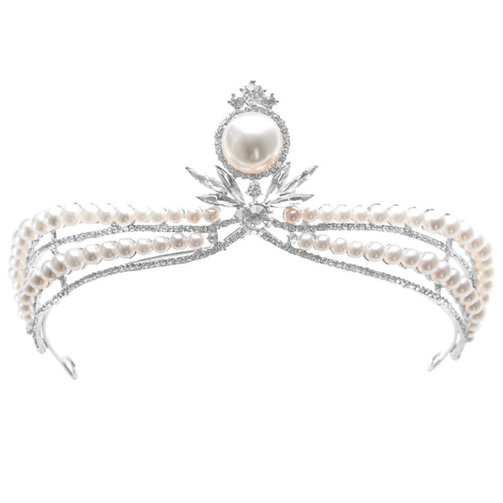 Tiara Crown for Women, Sparkling Crystal Rhinestone Bridal Wedding Princess Quinceanera Crown, Royal Queen Headpiece Elegant Hair Accessories & Ceremony Photo Props, Halloween Cosplay (Silver Pearl Wing)