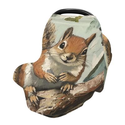 YYZZH Squirrel Tree Branch Painting Stretchy Baby Car Seat Cover Infant Canopy Nursing Breastfeeding Covers Winter Scarf