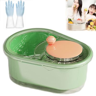 Fruit Cleaner Spinner - Portable Fruit Cleaner Bowl, Fruit Washer Spinner Bowl with Lid, Fruit and Vegetable Spinner Cleaner Bowl (Green)
