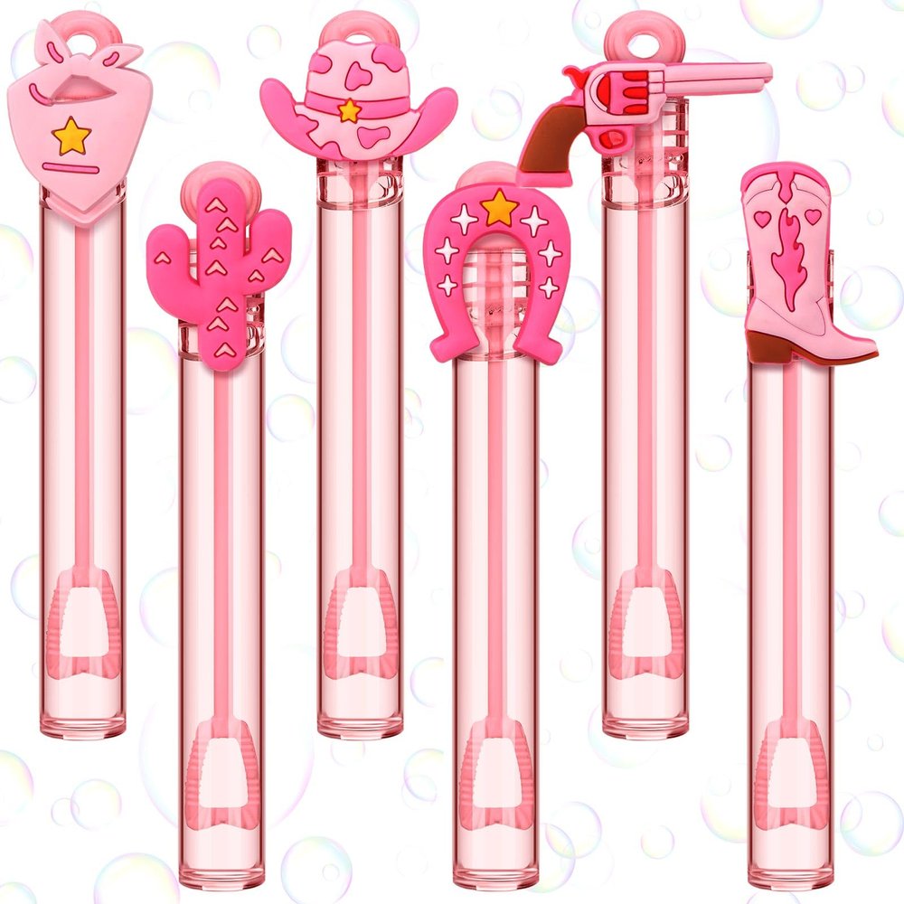 Shappy 60 Pcs Western Cowgirl Party Favors Disco Cowgirl Mini Bubble Wands Bulk Pink Bubbles for Birthday Gift Retro Rodeo Party Easter Goody Bag Stuffer