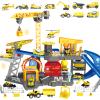 Frontoytall Construction Vehicles Track Set with Excavator, Dump Truck, Cement Truck, Wheel Loader & Rotating Crane, Interactive STEM Building Toy for Kids Ages 3-12 view 1